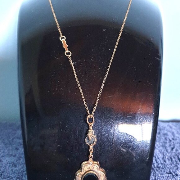 Rare Find Vintage CMC 12k Gold Filled Black Onyx Pendant & Necklace - Picture 7 of 9